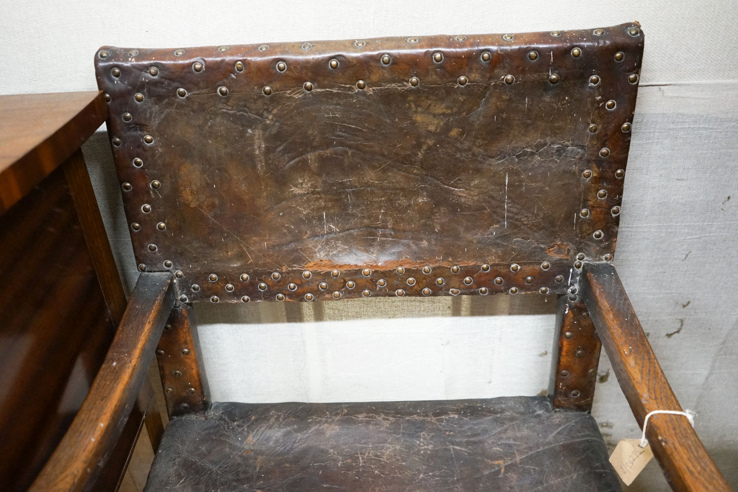 An 18th century oak elbow chair, width 59cm, depth 54cm, height 96cm